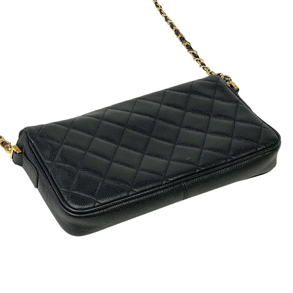 Chanel Shoulder Black Bag Chain Matelasse Caviar Skin Cocomark - Picture 1 of 13
